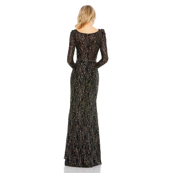 MAC DUGGAL EMBELLISHED LONG SLEEVE PLUNGE TRUMPET GOWN - Picture 2 of 11